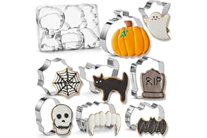 MUMSUNG Halloween Cookie Cutter Set，8 PCS Holiday Stainless Steel Baking Cutter Molds - Pumpkin Ghost Bat Cat Skull Tombstone