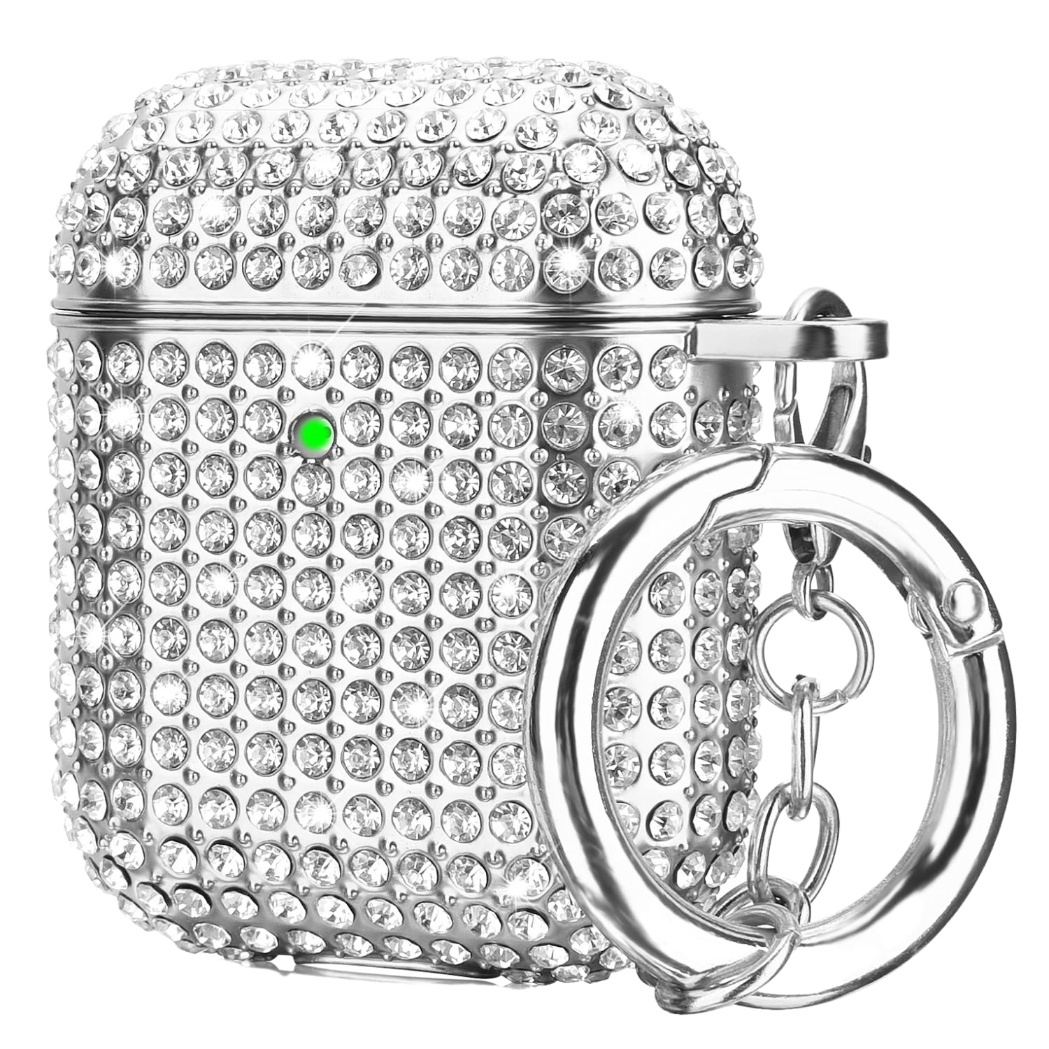Airpod Case Cover Compatible with AirPods 2 & 1, PERSONALLY YOURZ Diamond Bling Airpod 2nd Generation Case Cover 【Front LED Visible, Support Wireless Charging】For Men and Women (Silver)