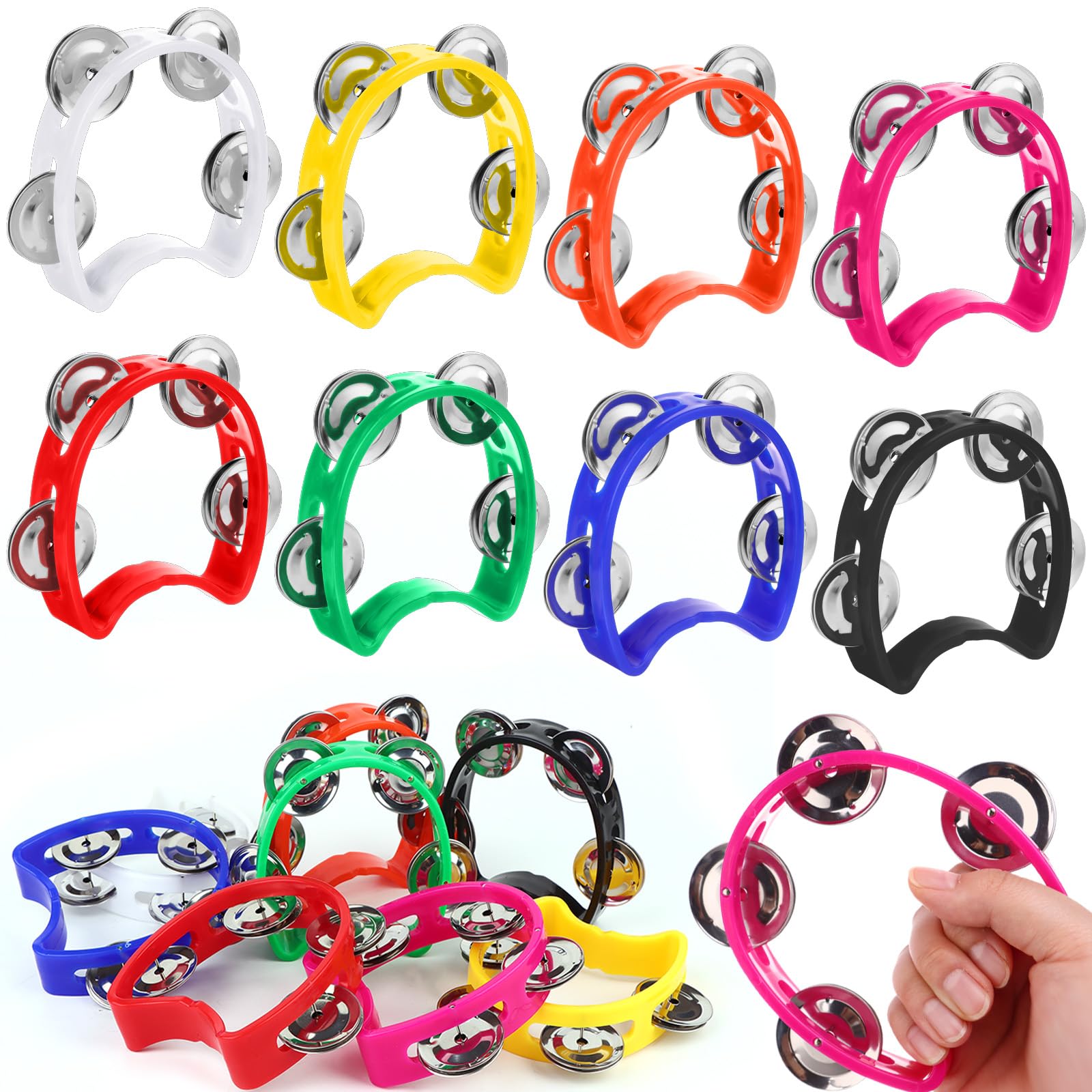 HAOWANWW Half Moon Tambourine 8Pcs Tambourine with Bells Plastic Tambourines for Children Hand Held Baby Tambourines with 4 Bells Percussion Instruments for Adults,Kids,Toddlers Home School Party Use