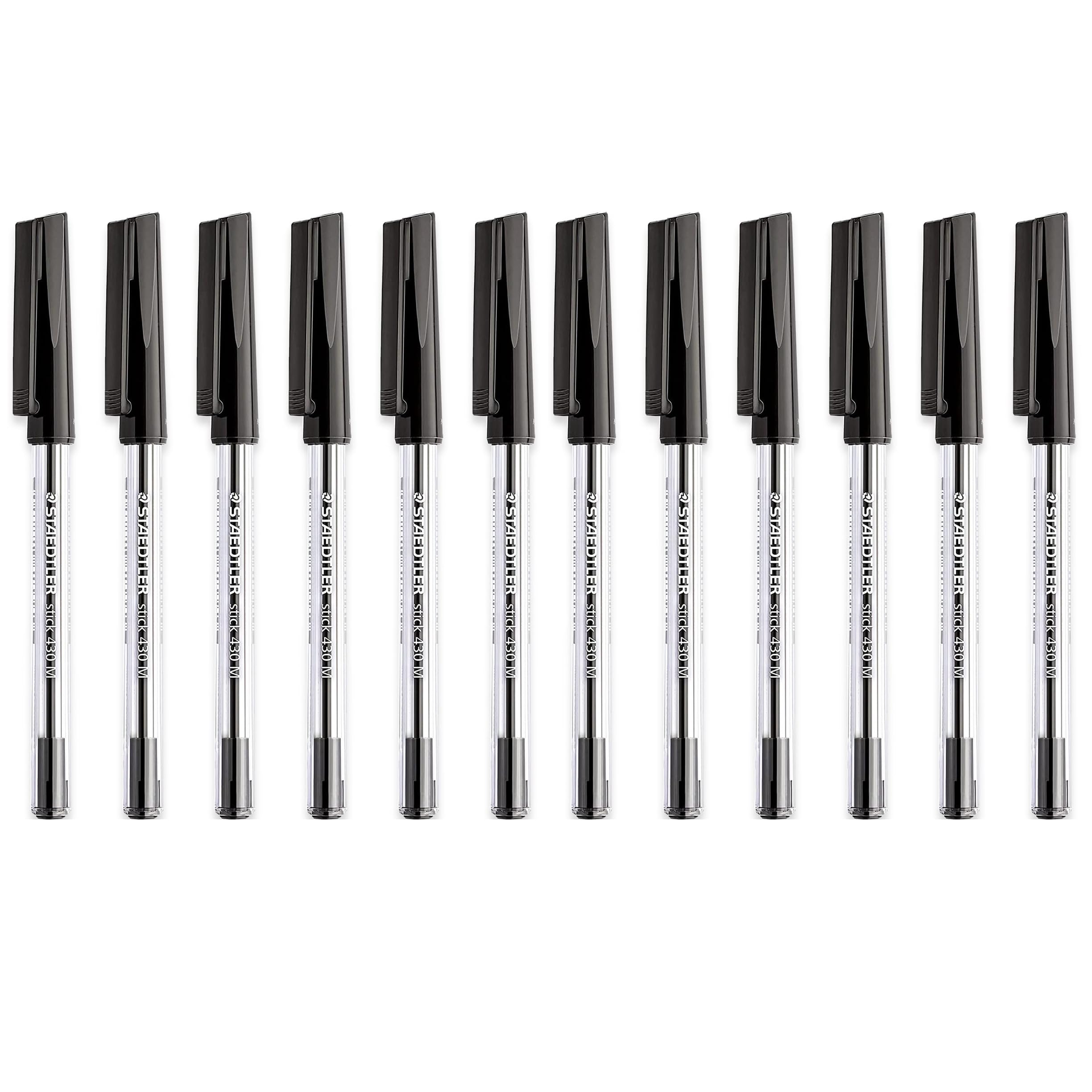STAEDTLER Medium 0.5mm 430 M Stick Ballpoint Pens Writing Pen Smooth - Black Ink (12)