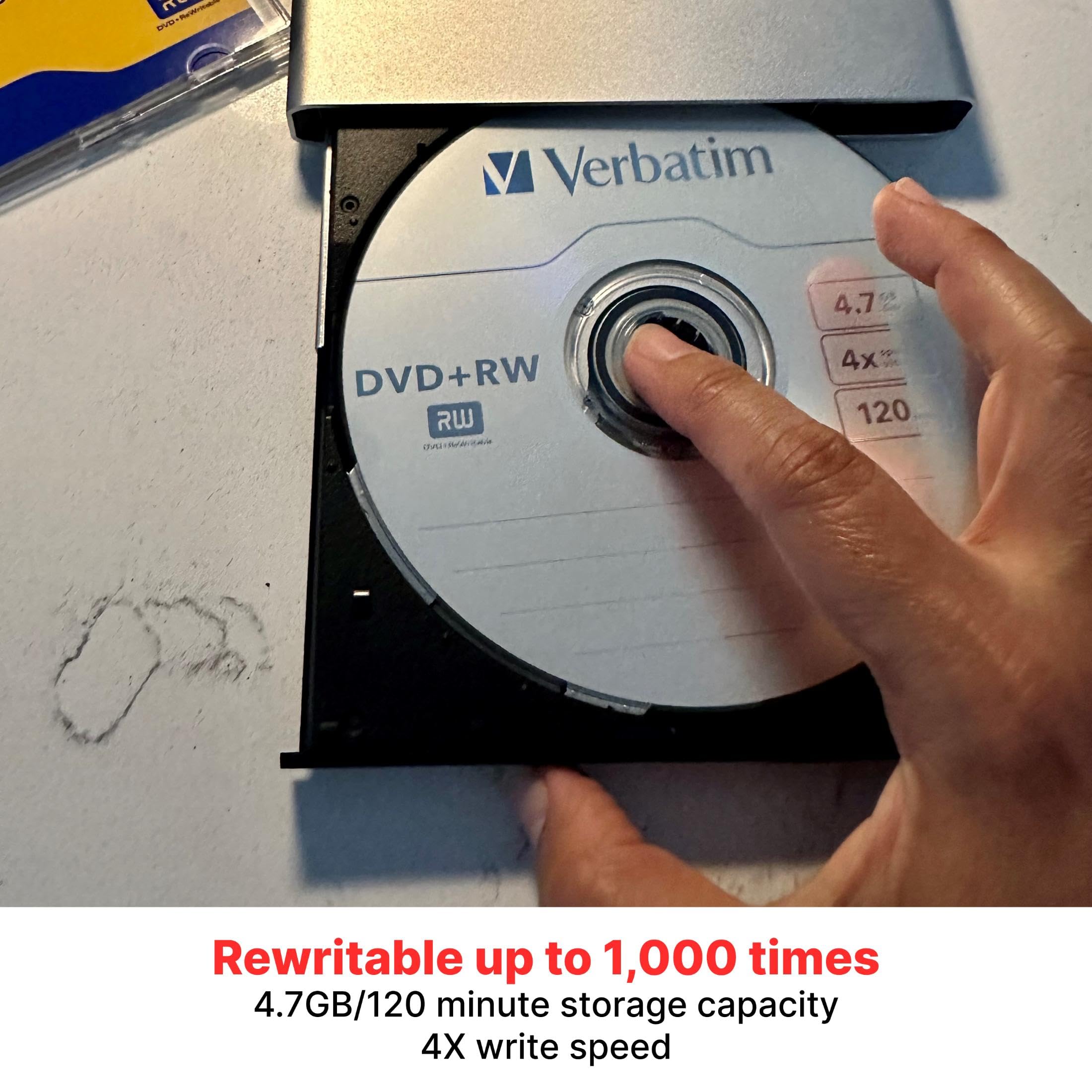 Verbatim DVD+RW 4.7GB 120Min Up to 4X Blank Discs Rewritable Up to 1000 times - 30pk Spindle