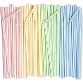 Comfy Package Flexible Disposable Plastic Straws [200 Pack] Assorted Colors | BPA-Free Bendable Plastic, Bright Striped Design, Assorted Colors, Sodas, Juices, Cocktails, &amp; Parties