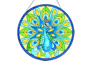 LEGIFO Stained Glass Window Hanging, Peacock Sun Catchers Indoor Window Ornament, Suncatcher Panel Glass Art Wall Decor Gifts for Women Mother's Day Merry Christmas Gifts