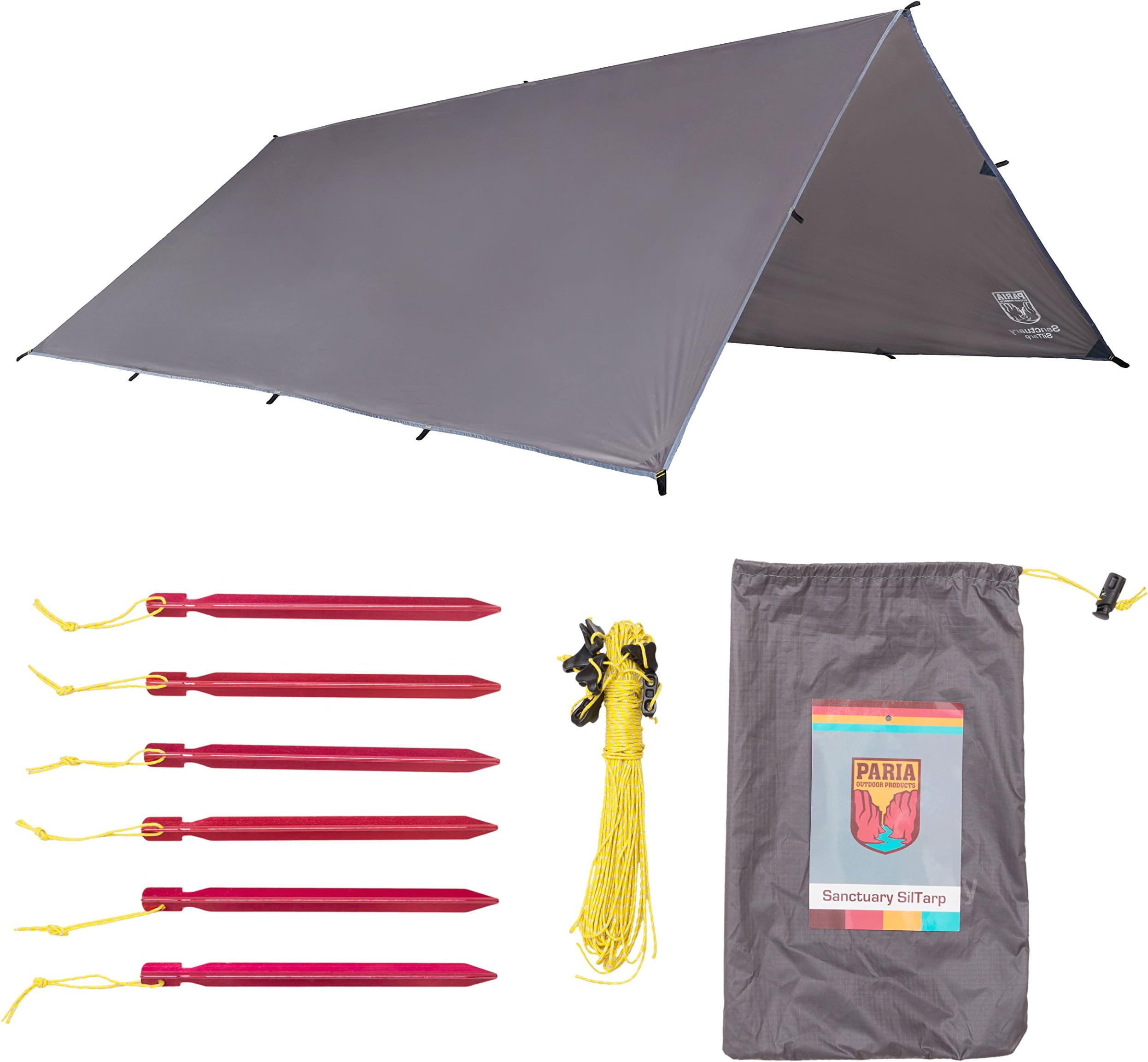 Sanctuary SilTarp - Ultralight and Waterproof Ripstop Silnylon Rain Shelter Tarp, Guy Line and Stake Kit - Perfect for Hammocks, Camping and Backpacking