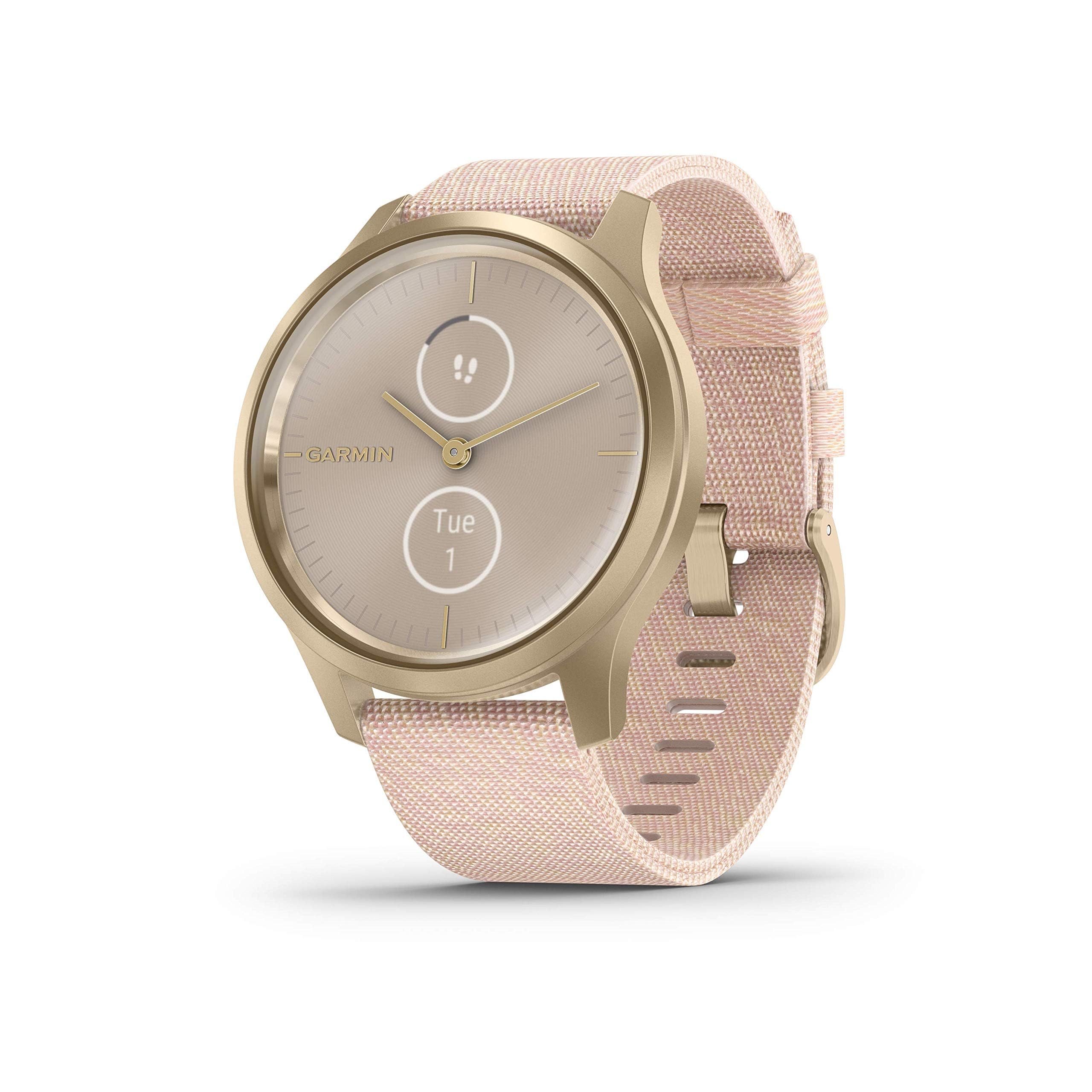 Garmin Vivomove Style Hybrid Smartwatch with Real Watch Hands and Hidden Colour Touchscreen Display, Blush Pink Nylon with Light Gold Hardware, m — image 1