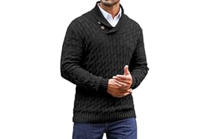 KAVIANA Men's Dressy Cable-Knit Sweater Buttoned Mock Neck Pullover for Fall & Winter, S-5XL