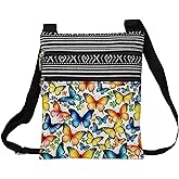 LiuenMgg Colorful Butterfly Messenger Bag Small Ethnic Pattern Printed Adjustable Strap Crossbody Zipper Pouch Colorful Butterfly Phone Organizer Wallet Cute Shoulder Handbag for Women