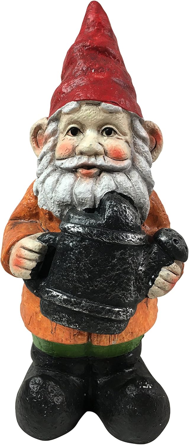Hand Painted Antique looking Concrete Garden Gnome with Watering Can