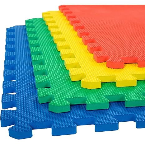 Easyhome EVA Kids Interlocking Play Mat -12 mm Thickness -Set of 16 Tiles -60 x 60 cm Each Tile -32 Square Feet Total Area (Multicolour)
