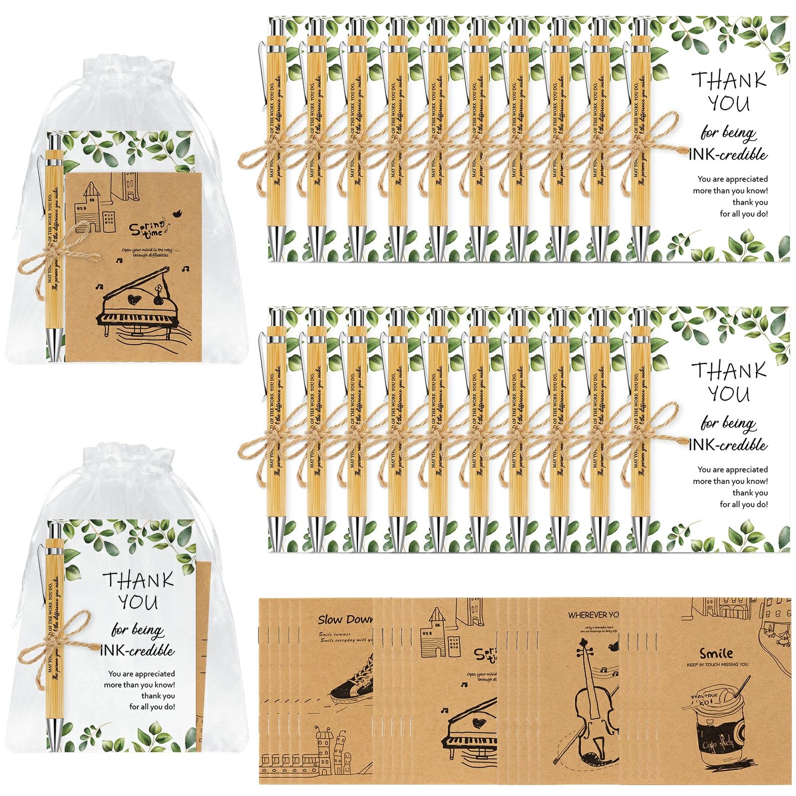 Qulable 20 Sets Thank You Gift, Employee Appreciation Gifts with Motivational Pens, Notebooks, Cards & Organza Bags, Bulk Thank You Gifts for Colleagues, Volunteer, Team, Nurses