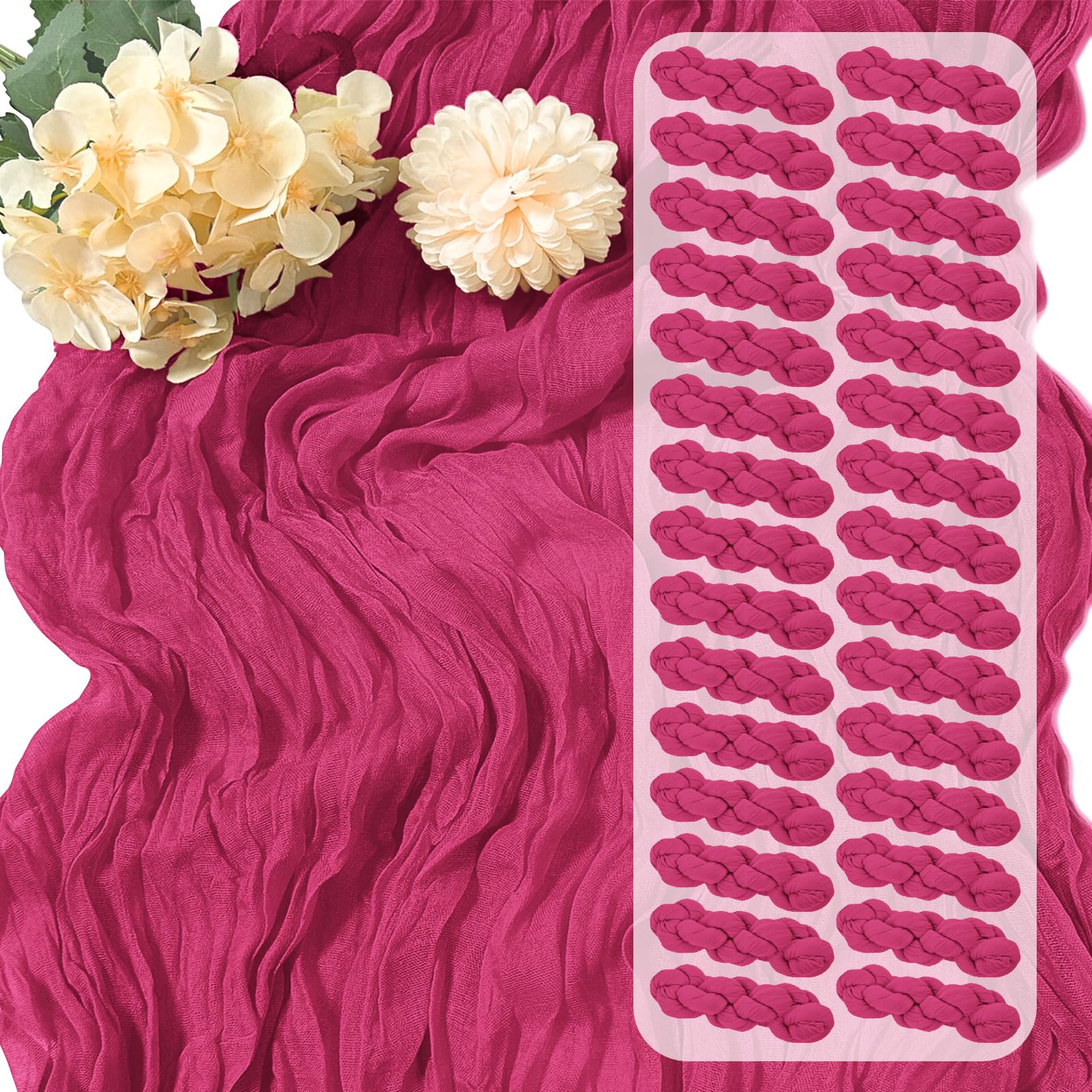 Photo 1 of 30 Pack Hot Pink Cheesecloth Table Runner 17 x 108 inch Cheese Cloth Table Runners 9ft Pink Table Runner Rustic Romantic Sheer Gauze Runner for Wedding Party Baby Shower Table Decoration