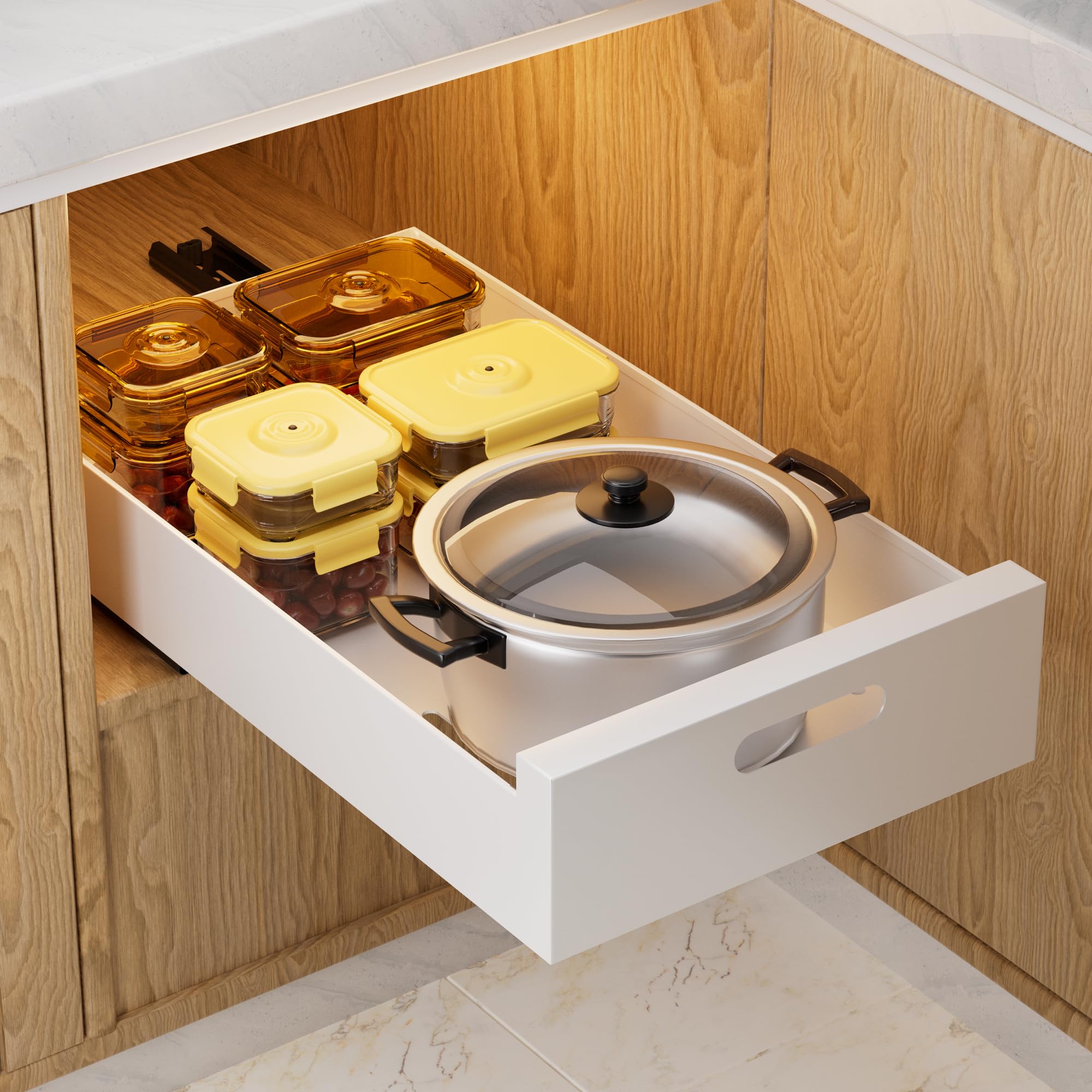 Photo 1 of HBL' 2 Pack | 16.9" Deep Pull Out Cabinet Organizer Adhesive, 10-Inch Wide Sturdy Carbon Steel Roll-Out Drawers for Face Frame or Frameless Cabinets, Slide-Out Shelves for Pantry.