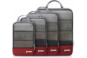 Prezon Compression Packing Cubes, Extensible Suitcase Organiser, Packing Organisers for Suitcases, Packing Cubes for Travel or Home Storage（4Set-Red）