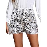 Floerns Women's Contrast Sequin Elastic Waist Sparkly Party Mini Shorts
