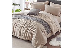 Zzlpp King Comforter Set 7 Piece, Beige Cationic Dyeing Bed in a Bag with Sheets, All Season Bedding Comforter Sets with 1 Comforter, 2 Pillow Shams, 2 Pillowcases, 1 Flat Sheet,1 Fitted Sheet