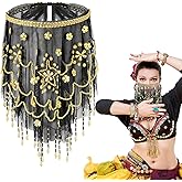 Mepase Women Belly Dance Face Veil with Beads Sequins for Outfit Halloween Costume Accessory