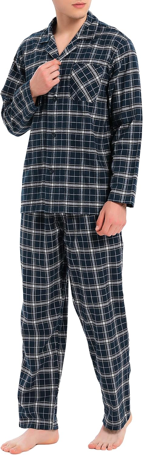 David Archy Men's Flannel Pajama Set Soft Cotton Button-Down Sleepwear With Fly Big and Tall PJ Set Lounge Wear at  Men’s Clothing store