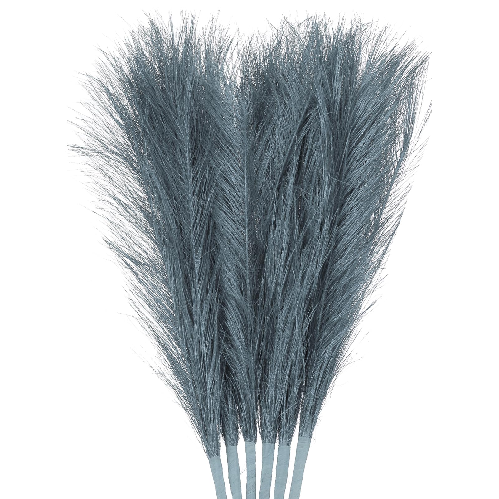 Uxcell 6Pcs Pampas Faux Grass Small 45cm/17.7" Fake Fluffy Pampas Artificial Grass 7 Branches Artificial Vase Filler for Home Office Vase Wedding Decoration Light Blue
