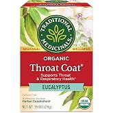 Traditional Medicinals Organic Throat Coat Eucalyptus, 16 Tea Bags | Supports Respiratory and Throat Health, Kosher, Non-GMO, Caffeine-Free, Compostable