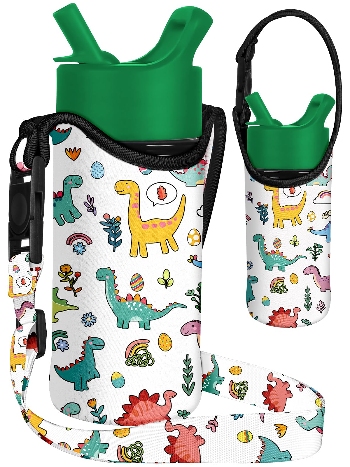 Photo 1 of Miss Adola Water Bottle Carrier with Strap - Handheld Kids Water Bottle Holder for 10-16 oz Cute Cartoon Design Neoprene Crossbody Bottle Sling Bag for Boys Girls, Dinosaur