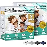 OhGeni 2 Pack Full Size Mattress Protector, 100% Waterproof, Fitted Sheet with Deep Pockets, 6''-18'', Premium Noiseless Breathable Soft Material, Mattresses Cover for Bed