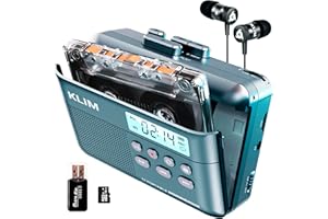 KLIM K7 Cassette Tape Player - Cassette to MP3 Converter - Portable - Built-in Microphone & Speaker - Rechargeable Battery - Earphones - 16GB SD Card - Blue