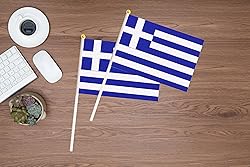 50 Pack Greece Greek on Stick Flags,Small Mini Hand