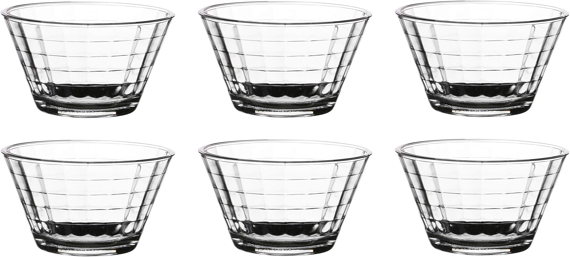 GK Global Kitchen Set Of 6 Glass Dessert Bowls Sundae Ice Cream Bowl Set Appetiser Fruit Salad Pudding Dishes Flat Dessert Bowls (Checked)