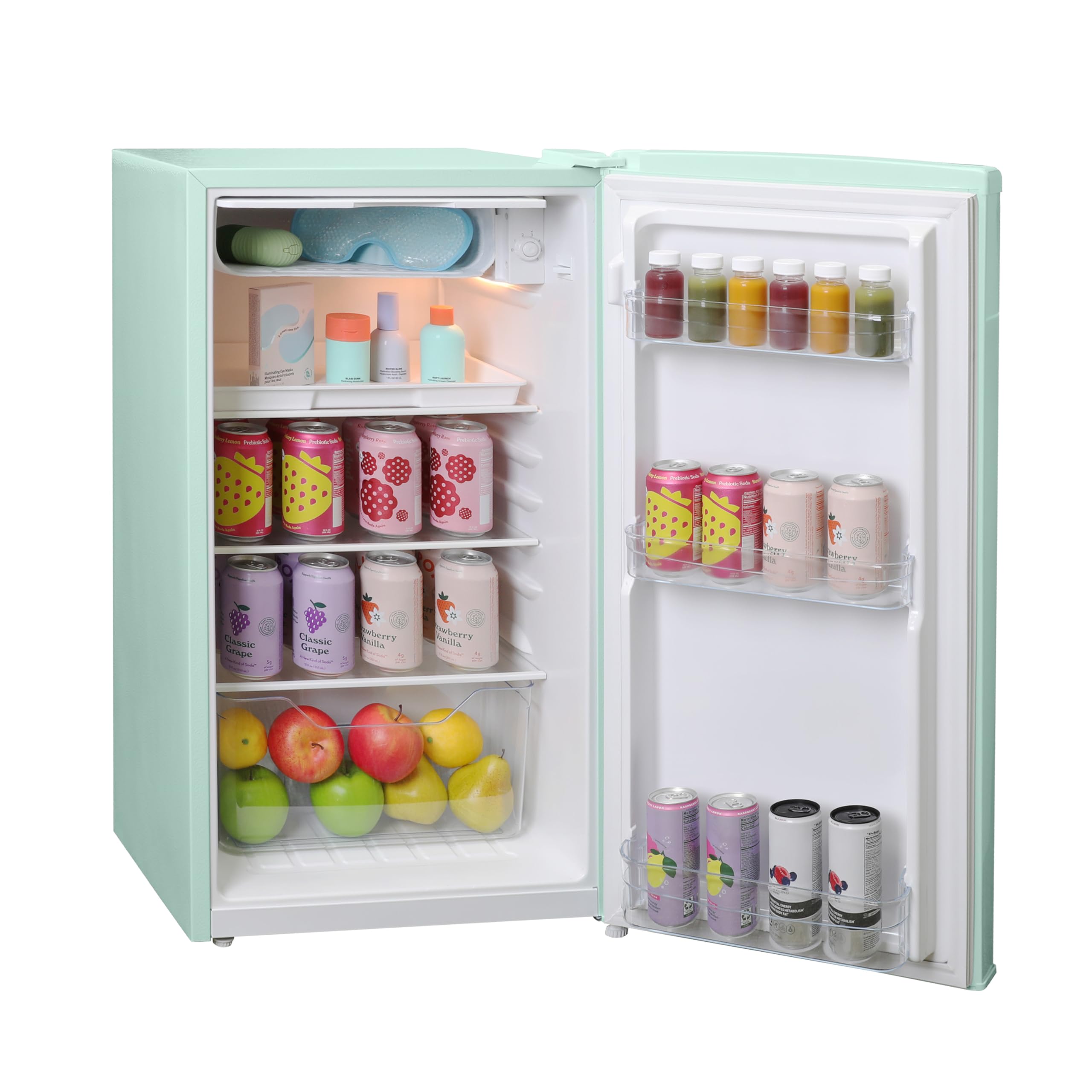 West Bend Mini Fridge for Bedroom, Office, Bar or College Dorm Room, Retro Compact Refrigerator features single door, glass shelves and adjustable temperature control, 3.0-Cu.Ft., Seafoam Green
