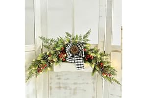 DearHouse 28inch Artificial Christmas Swag,Christmas Wreath with Wintry Pine Collection and 30 LED Lights for Christmas Holiday Home Decor