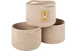 MiniArk Small Basket for Organizing | Cube Shelf Closet Storage Baskets | 9.7×9.7×7.1” | Woven Rope Gift Basket | Nursery | Round 3 Packs Mixed Brown