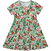 DREAMHALO Toddler Girls Dresses Short Sleeve A line Twirly Skater Dress Bamboo Viscose Casual Summer Clothes 2-6Y