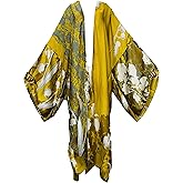 Summer Silk feeling Women bikini Sweet Cardigan stitch Cocktail sexcy Boho African Holiday Maxi Batwing SleeveRobe kaftan