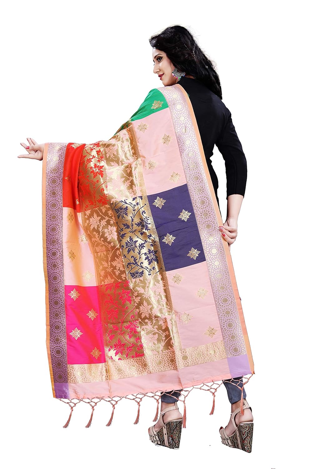 generic women's banarasi silk dupatta (light pink, free size)