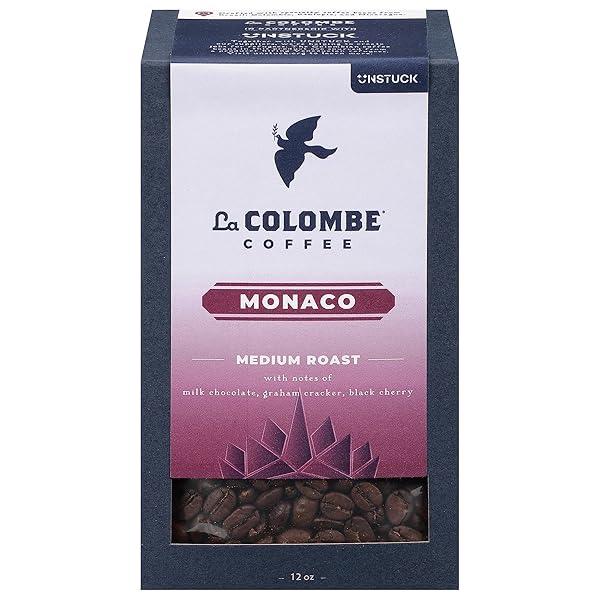 LA COLOMBE MONACO MEDIUM ROAST WHOLE BEAN COFFEE – NOTES OF MILK CHOCOLATE, GRAHAM CRACKER, BLACK CHERRY, 12 OUNCE (PACK OF 1)