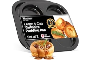Wrenbury Yorkshire Pudding Tray 4 Cup Twin Pack | Robust Non Stick Yorkshire Pudding Pan Tin – 10 Year Quality Guarantee Baki
