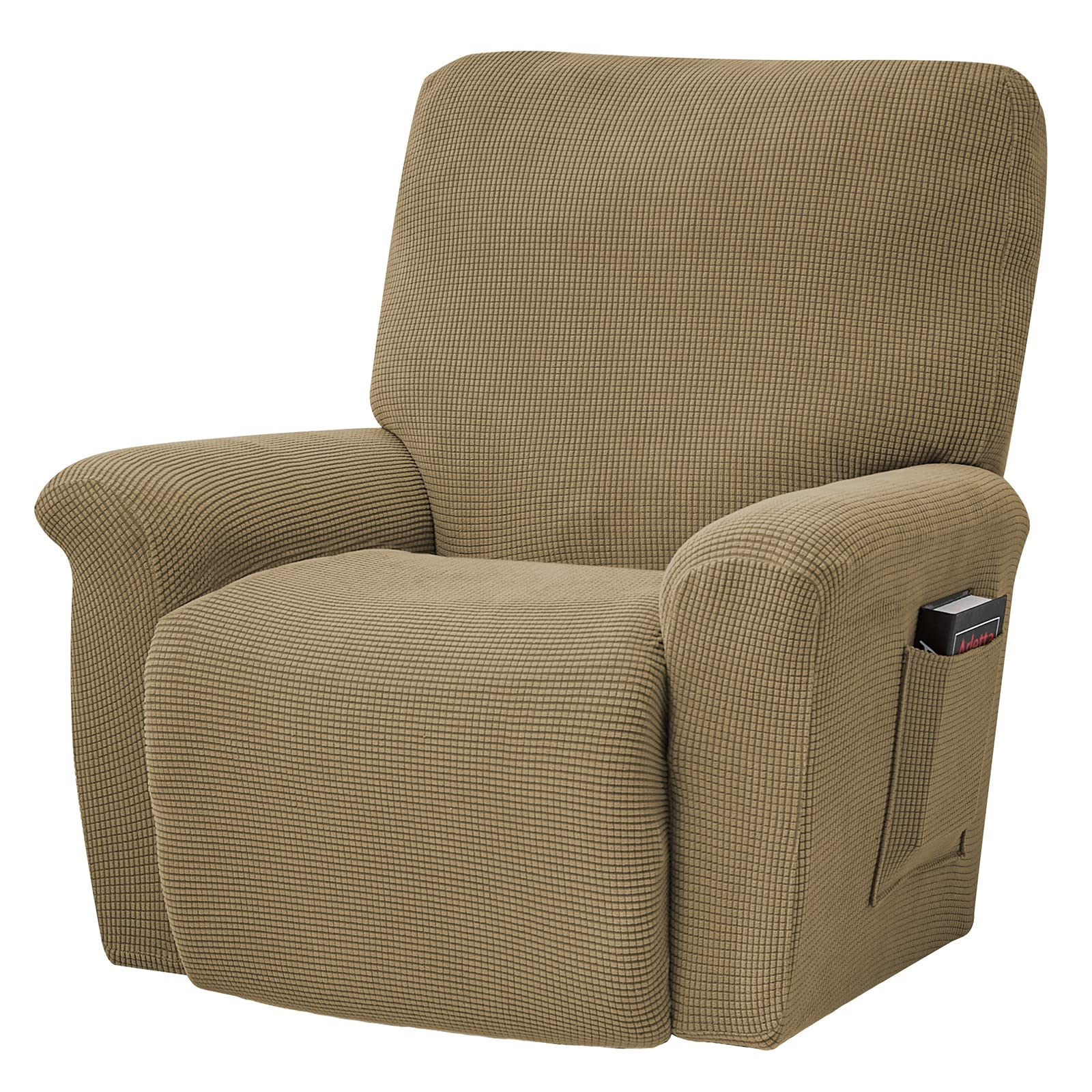 ele ELEOPTION Recliner Sofa Cover, Elastic Rest Chair Cover, Elastane Jacquard 4 Pieces Elastic Slipcover for Recliner, Relax, Massage Chair (Light Brown)