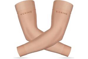 KEKING Lymphedema Compression Arm Sleeves for Men Women (Pair), No Silicone Dot, 20-30 mmHg Graduated Compression for Lipedema, Edema, Post Surgery Recovery, Swelling, Pain Relief, Beige M