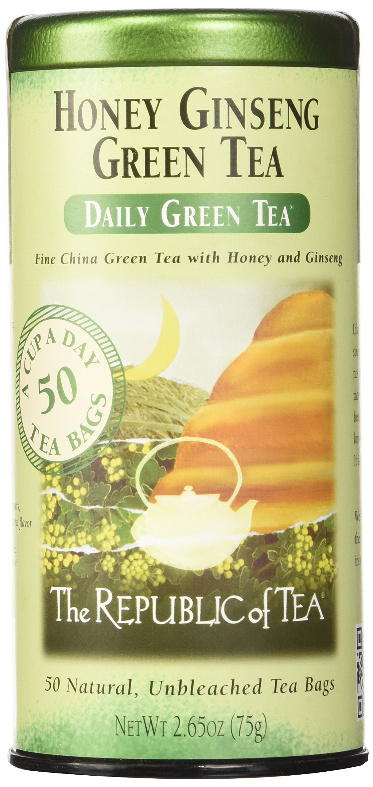 The Republic of Tea Honey Ginseng Green Tea, Caffeinated (50 Tea Bags