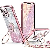 XYZ for iPhone 12 Pro Case with Stand, Phone Case with Double Ring Kickstand, Women Girls Bling Luxury Glitter Clear Phone Case Cover Heart for iPhone 12 Pro, Rose Gold