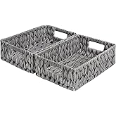 GRANNY SAYS Wicker Baskets for Storage, Waterproof Storage Baskets, Odorless Wicker Basket with Handles, Decorative Storage Containers, Gray Basket for Pantry Storage, 2-Pack