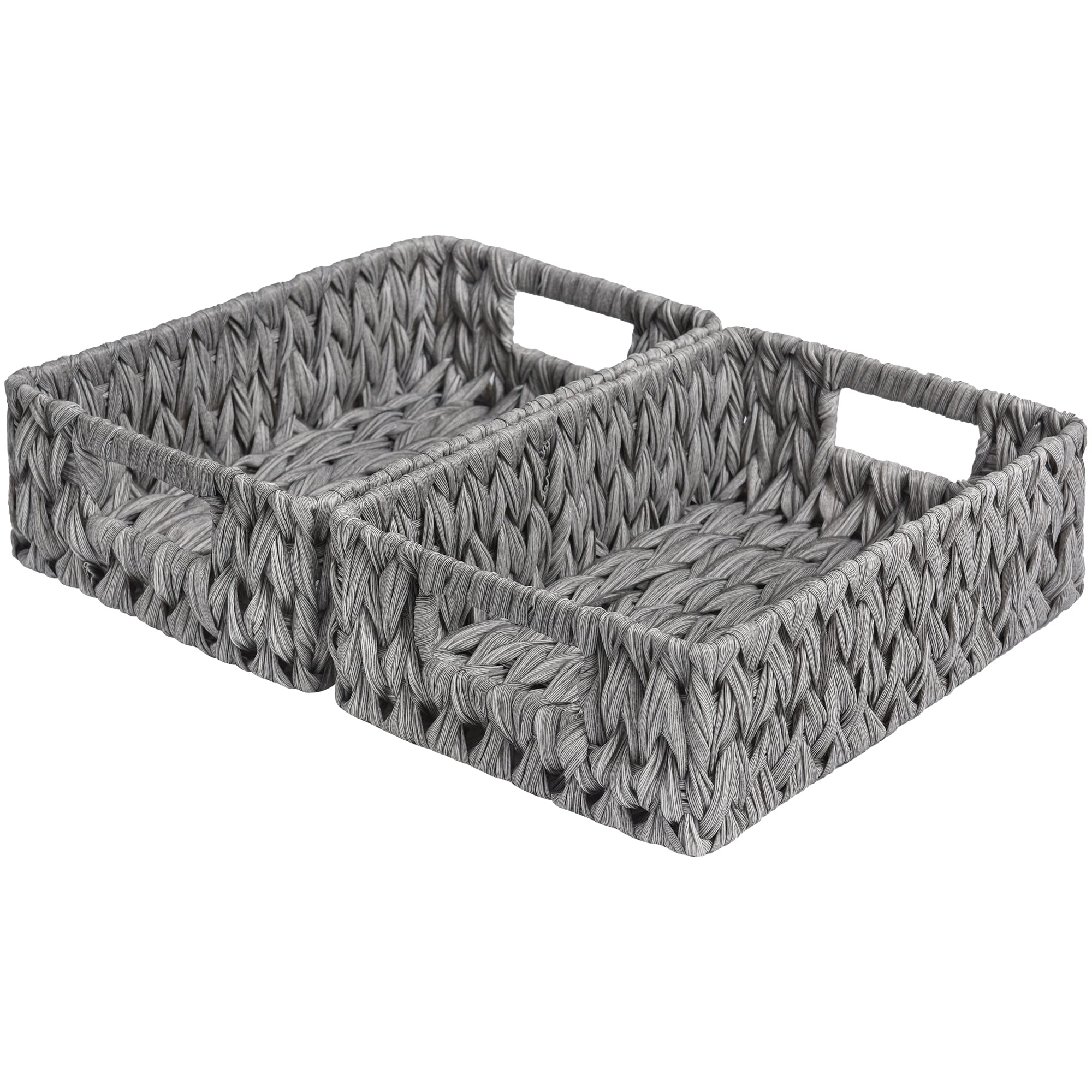 GRANNY SAYS Plastic Wicker Storage Baskets With Handles, Pack of 2 for Organizing Bathroom Shelf, Grey