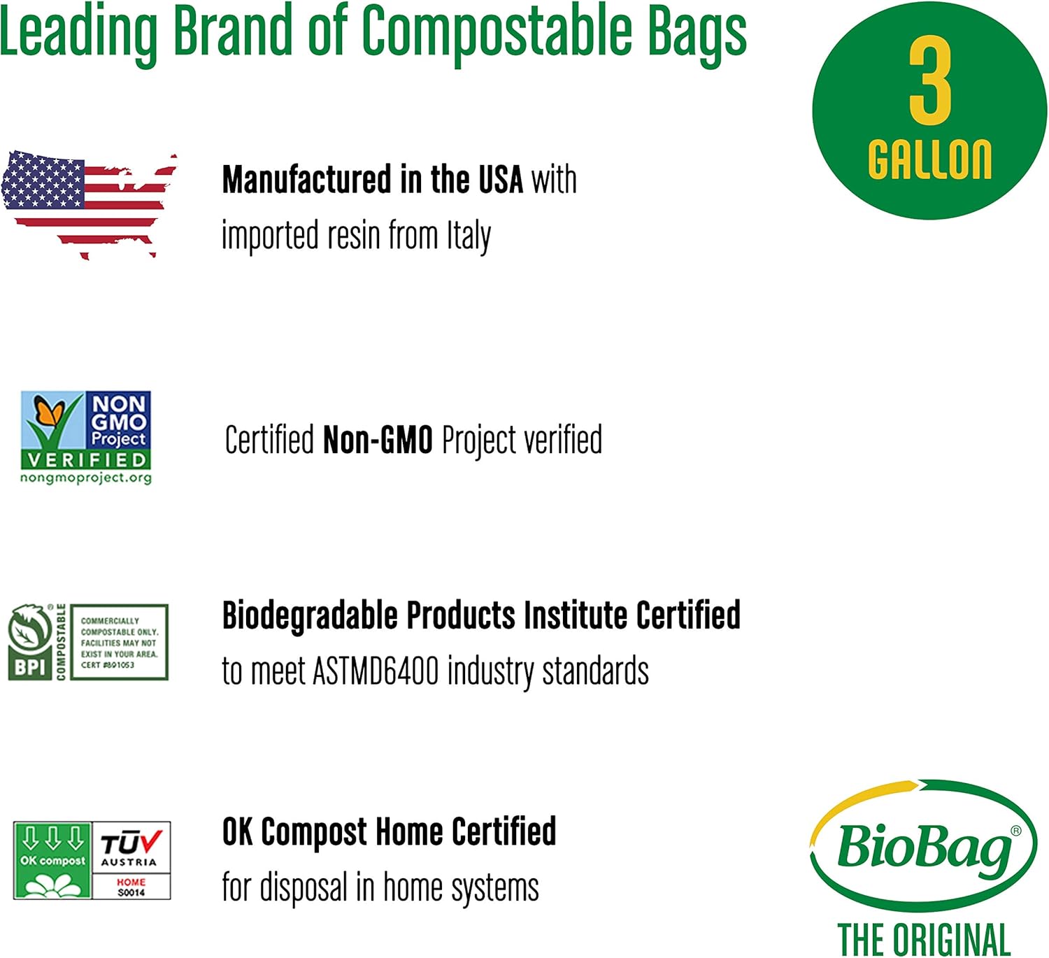 BioBag Compostable Countertop Food Scrap Bags, 3 Gallon, 100 Count: Health & Personal Care