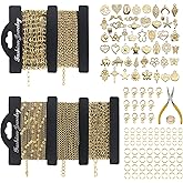 Ecoofor 14k Gold Necklace Chain for Jewelry Making, 16.6 Feet Total (5 Rolls) DIY Bracelet Chains with 300 Jump Rings, 50 Lobster Clasps, 1 Jewelry Pliers,1 Support Ring and 50 Pendants