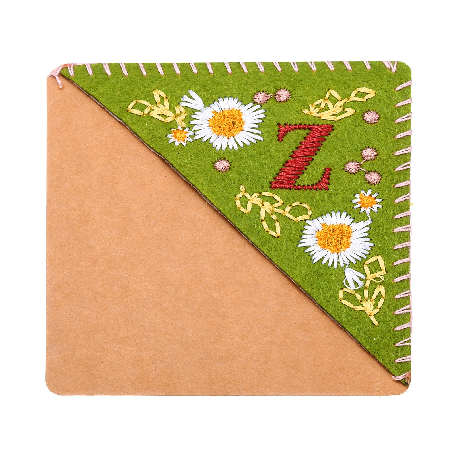 PATIKIL Personalized Embroidered Corner Bookmark, Cute Flower Felt Stitched Triangle Book Mark Page Marker for Women Men Book Lovers Teachers, Green, Letter Z