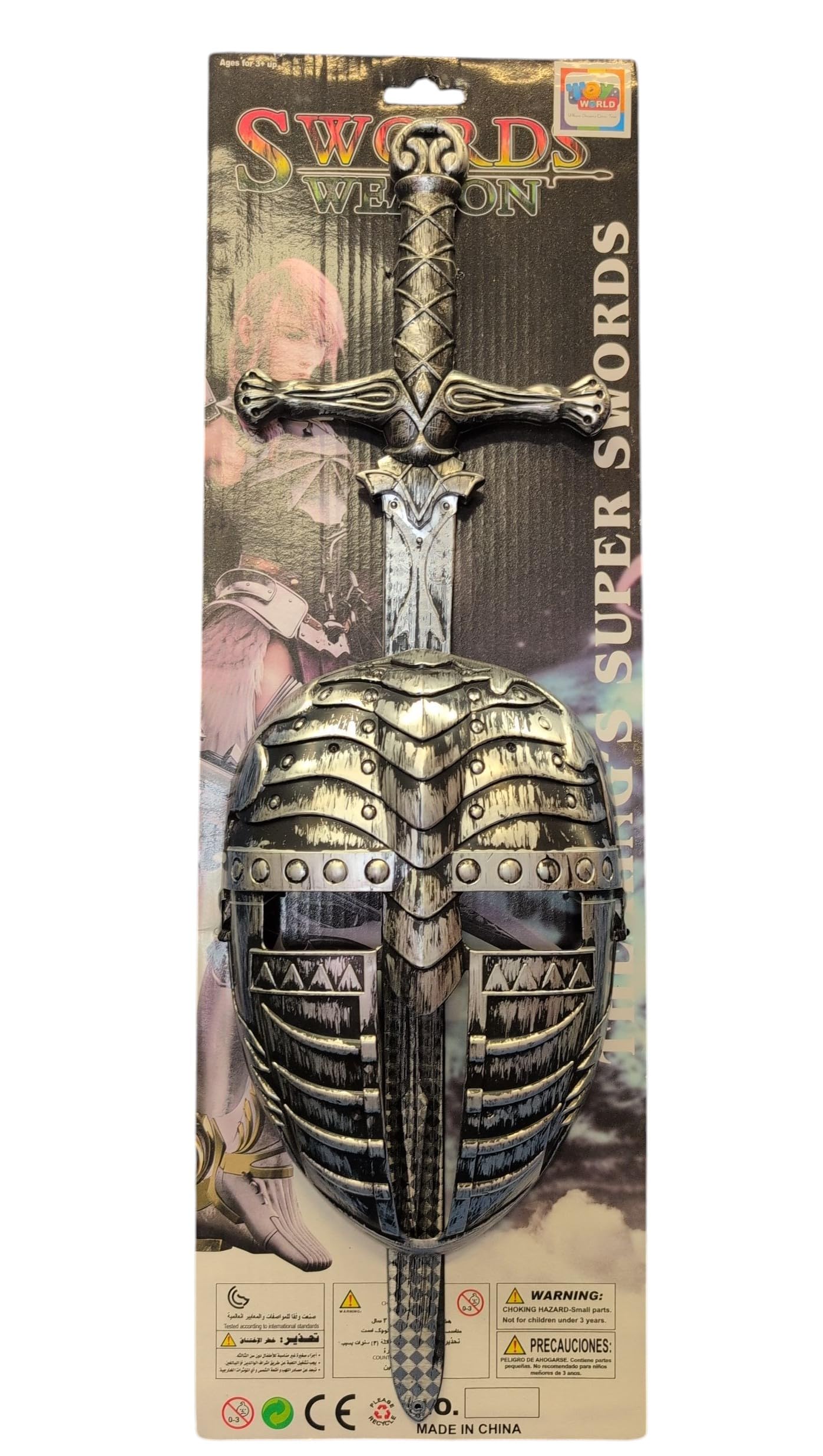 Sword Weapon Toy Medieval Knight Helmet and Sword Set, Plastic Costume Accessories