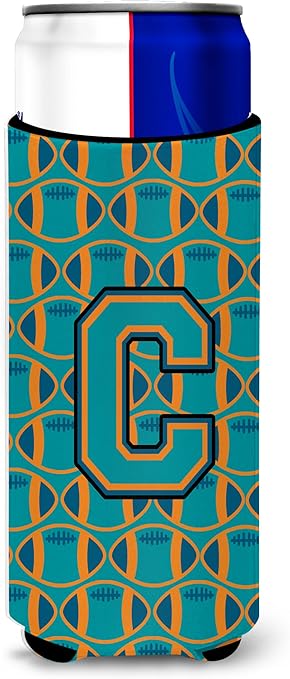 Letra C fútbol Aqua, naranja y azul marino Ultra aisladores de bebidas