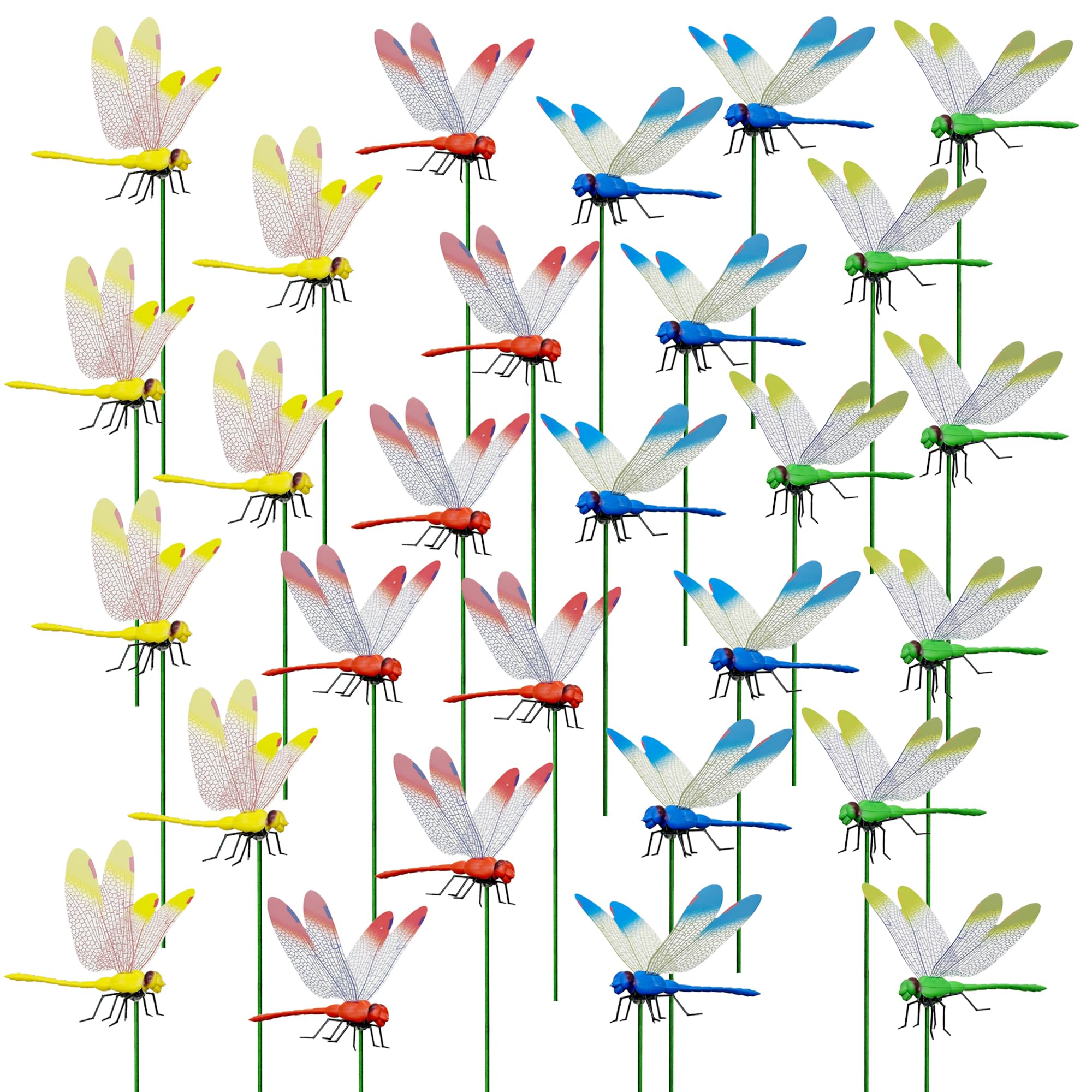Allazone 28 PCS Dragon Garden Stakes, 3D Dragonfly Garden Decor Dragonflies Garden Ornaments for Patio Decoration Dragonfly Stakes with Sticks