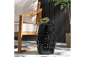 Knocbel Decorative Garden Stool, Powder-Coated Iron Side Table, Accent Indoor Outdoor Patio Plant Stand, Dia 12.25" x 17.75"H, Lilac Pattern Black