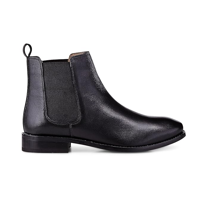 Another A Damen Damen Chelsea-Boots aus Leder, Schwarze Stiefelette mit Leichter Profilsohle